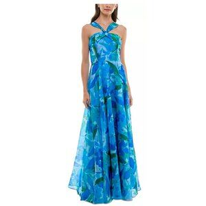 Taylor Sapphire/Blue Floral Maxi Dress With Strappy Back Design Womens Size 2